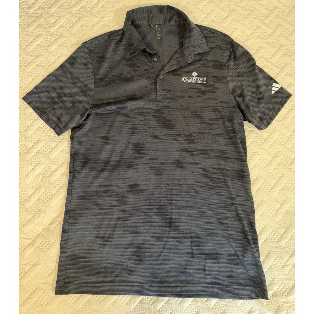 Adidas Golf Polo Shirt Mens M Black Gray Stripe Woodstone Country Club